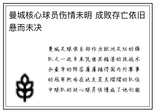 曼城核心球员伤情未明 成败存亡依旧悬而未决